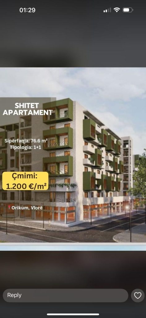 Ekskluzive vetem per @SUNNYHOME.AL  Shitet Apartamenti 1+1+1WC+1 Ballkon Orikum-VLORE Cmimi: 1200 Euro/ M2