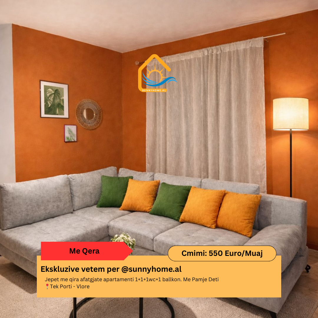 Ekskluzive per @sunnyhome.al  jepet me qira afatgjate apartamenti 1+1+1wc+1 ballkon. Me pamje deti tek porti – Vlore cmimi: 550 euro /muaj