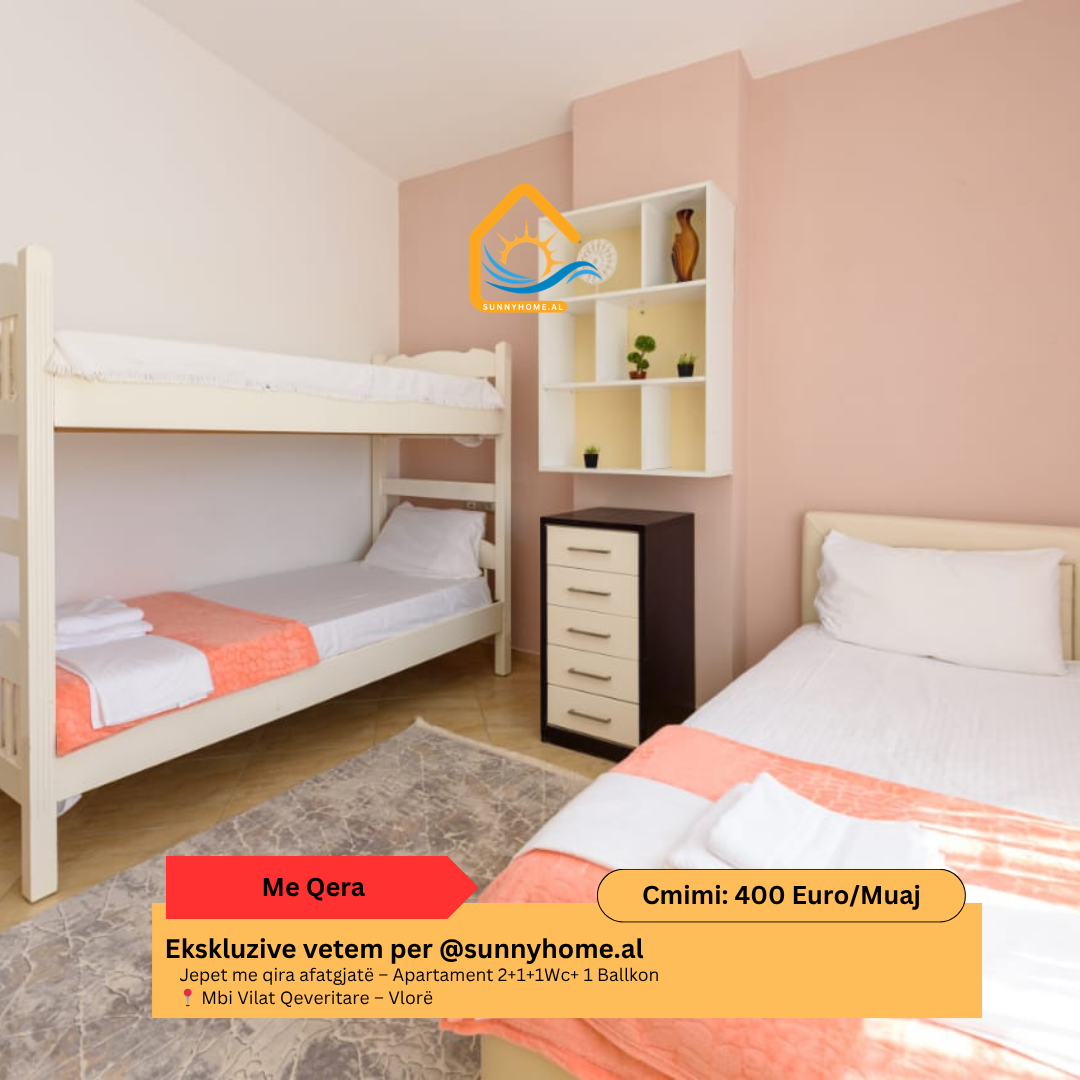 ‼️ esclusivo a Vlorë per @sunnyhome.al ‼️ affitto a lungo termine – Appartamento 2+1+1wc+ 1 balcone sopra le ville governative – Vlorë prezzo: 400 euro / mese