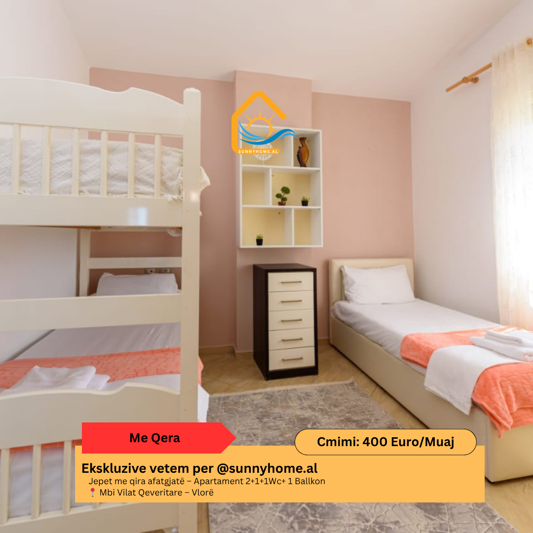 ‼️ esclusivo a Vlorë per @sunnyhome.al ‼️ affitto a lungo termine – Appartamento 2+1+1wc+ 1 balcone sopra le ville governative – Vlorë prezzo: 400 euro / mese