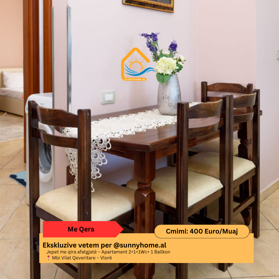 ‼️ esclusivo a Vlorë per @sunnyhome.al ‼️ affitto a lungo termine – Appartamento 2+1+1wc+ 1 balcone sopra le ville governative – Vlorë prezzo: 400 euro / mese