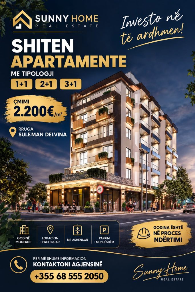 ‼️ EKSKLUZIVE PËR @SUNNYHOME.AL ‼️ APARTAMENTE NË SHITJE ME TIPOLOGJI 1+1/2+1/3+1 📍 Rr:Sulejman Delvina- Vlore Çmimi:2,200 €/m²