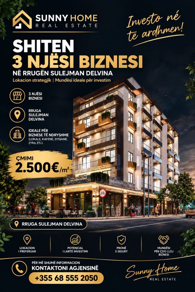‼️ EKSKLUZIVE PËR @SUNNYHOME.AL ‼️ NJËSI BIZNESI NË SHITJE 📍 Rr.Sulejman Delvina – Vlore TË DHËNAT E NJËSISË: ✅ Çmimi për m²: 2,500 €/m² ✅ Statusi: Në proces ndërtimi